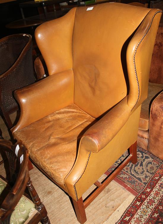 Leather wing armchair